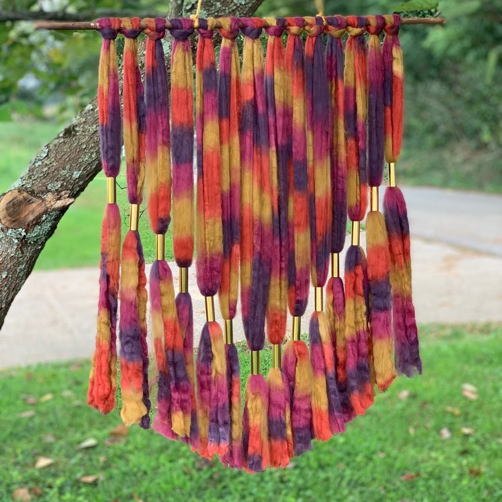 Macrame Boho Wool Roving Textile Wall Hanging Art